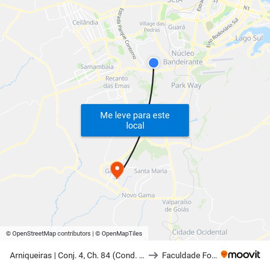 Arniqueiras | Conj. 4, Ch. 84 (Cond. Palmeiras) to Faculdade Fortium map