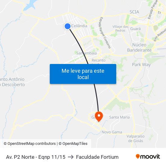 Av. P2 Norte - Eqnp 11/15 to Faculdade Fortium map