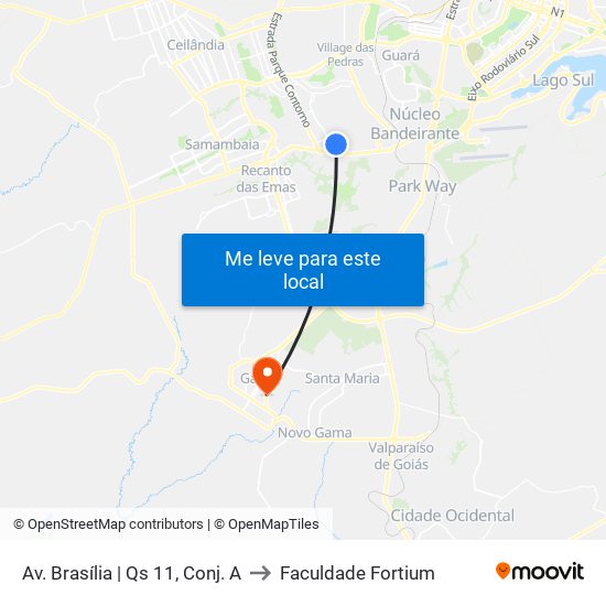 Av. Brasília | Qs 11, Conj. A to Faculdade Fortium map