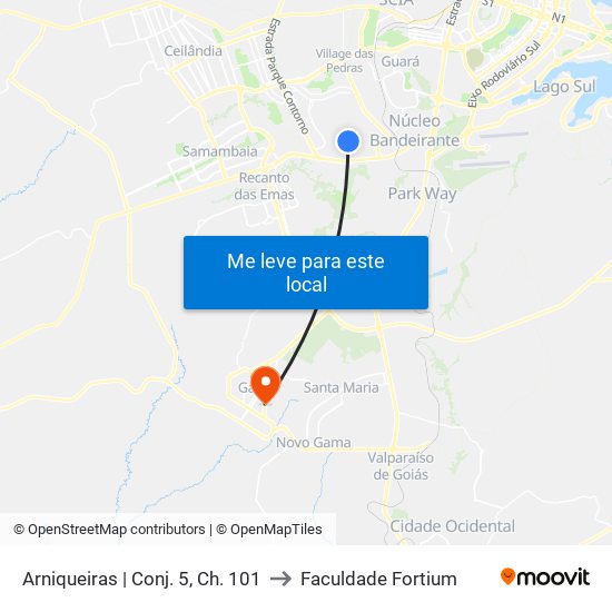 Arniqueiras | Conj. 5, Ch. 101 to Faculdade Fortium map