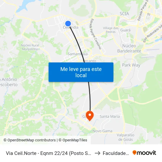 Via Ceil.Norte - Eqnm 22/24 (Posto Saúde 5/Fac. Projeção) to Faculdade Fortium map