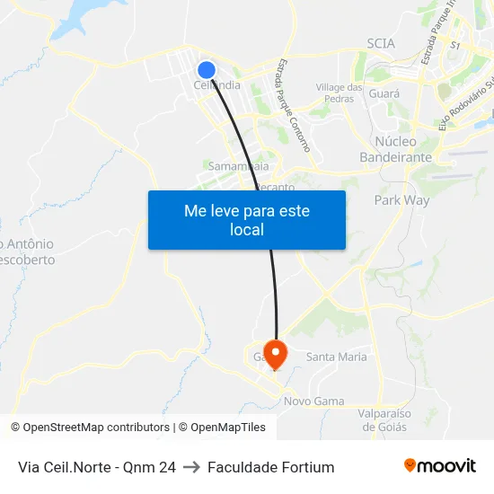 Via Ceil.Norte - Qnm 24 to Faculdade Fortium map