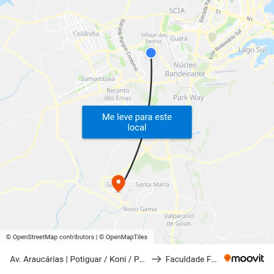 Av. Araucárias | Potiguar / Koni / Peixe Na Rede to Faculdade Fortium map