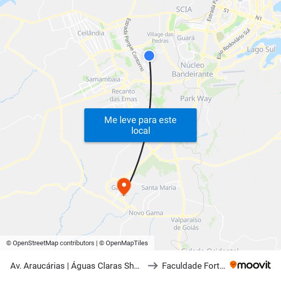 Av. Araucárias | Águas Claras Shopping to Faculdade Fortium map