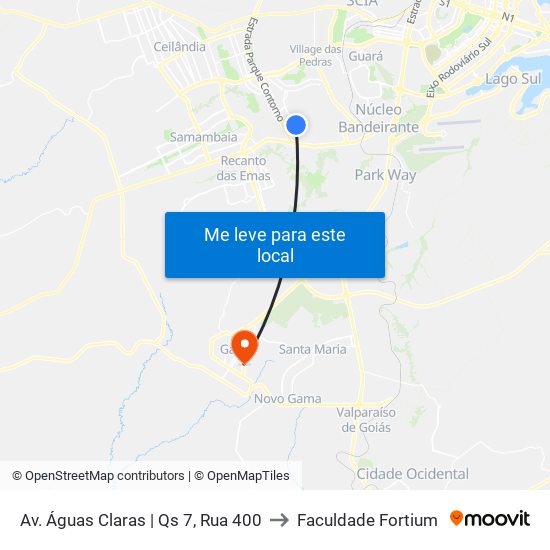 Av. Águas Claras | Qs 7, Rua 400 to Faculdade Fortium map