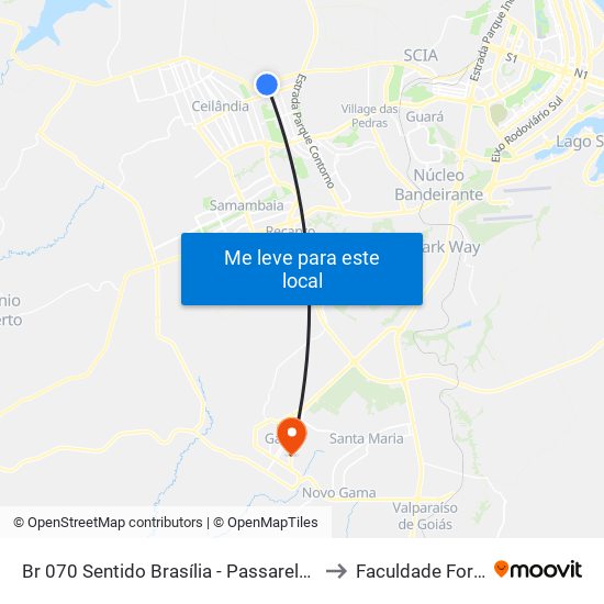 Br 070 Sentido Brasília - Passarela Da Qng to Faculdade Fortium map