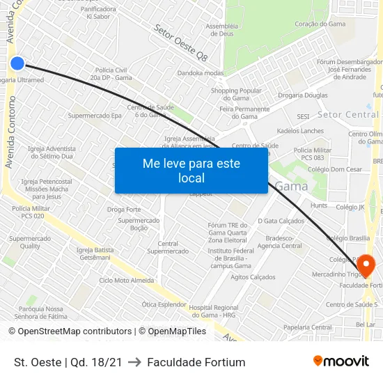 St. Oeste | Qd. 18/21 to Faculdade Fortium map