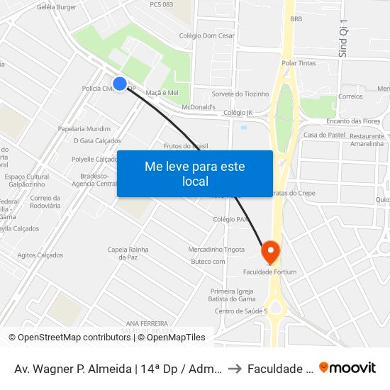 Av. Wagner P. Almeida | 14ª Dp / Administração / A Vila Bar to Faculdade Fortium map