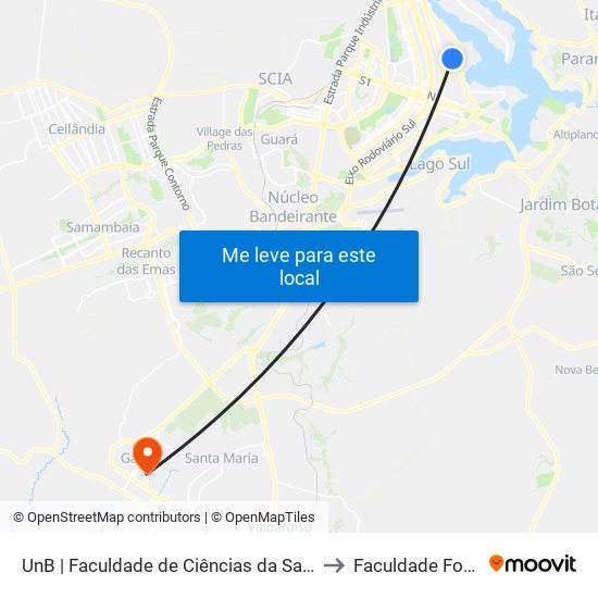 UnB | Faculdade de Ciências da Saúde / FM to Faculdade Fortium map