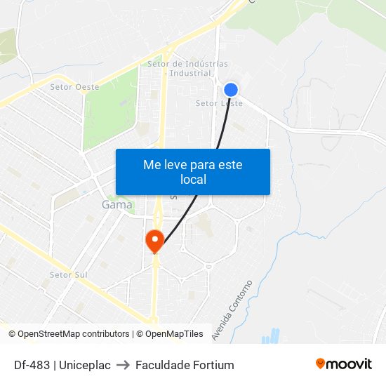 Df-483 | Uniceplac to Faculdade Fortium map