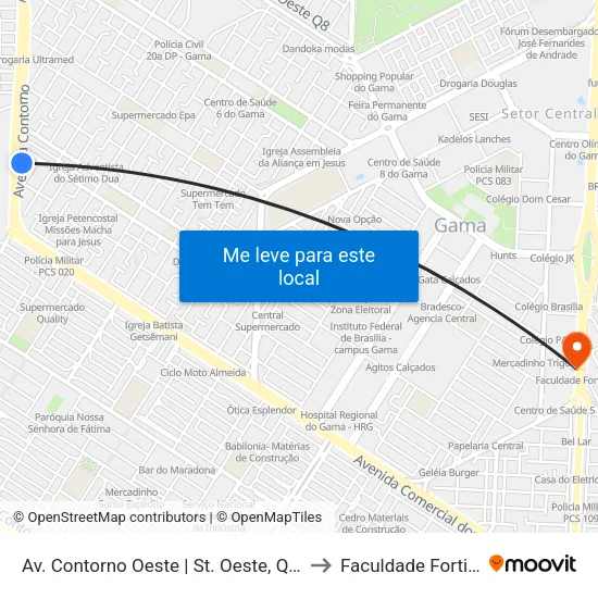 Av. Contorno Oeste | St. Oeste, Qd. 30 to Faculdade Fortium map