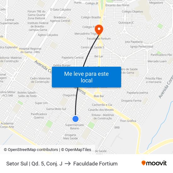 Setor Sul | Qd. 5, Conj. J to Faculdade Fortium map