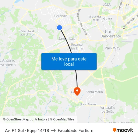 Av. P1 Sul - Eqnp 14/18 to Faculdade Fortium map