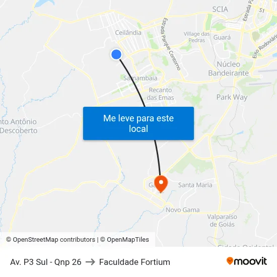 Av. P3 Sul - Qnp 26 to Faculdade Fortium map