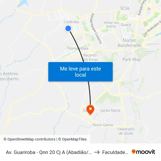 Av. Guariroba - Qnn 20 Cj A (Abadião/São João Do Cerrado) to Faculdade Fortium map