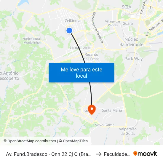 Av. Fund.Bradesco - Qnn 22 Cj O (Brasal/Atacadão Dia A Dia) to Faculdade Fortium map