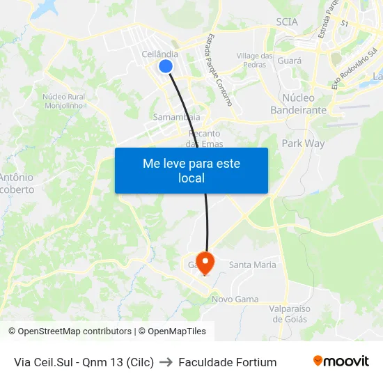 Via Ceil.Sul - Qnm 13 (Cilc) to Faculdade Fortium map