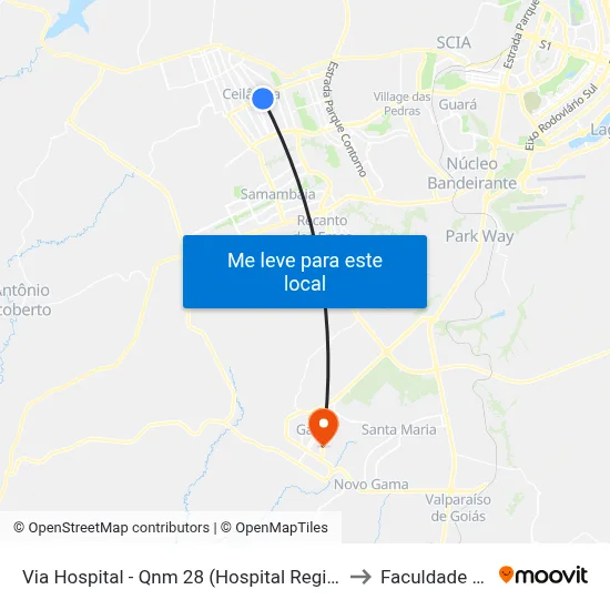 Via Hospital - Qnm 28 (Hospital Regional De Ceilandia) to Faculdade Fortium map
