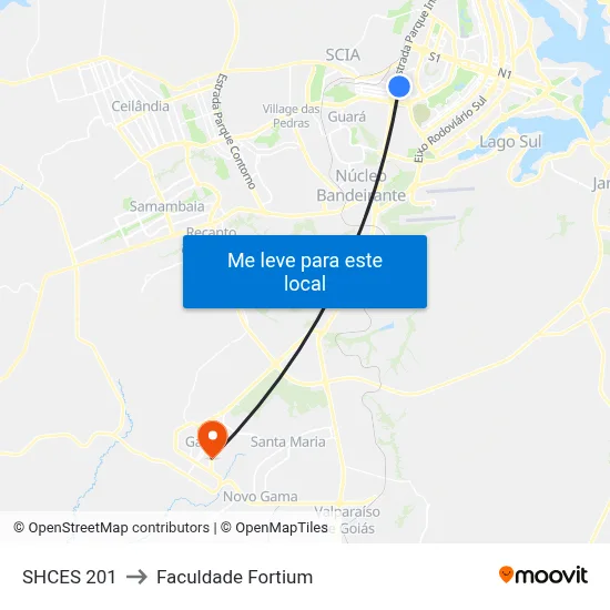 SHCES 201 to Faculdade Fortium map