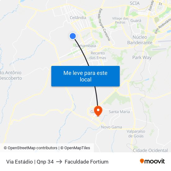 Via Estádio | Qnp 34 to Faculdade Fortium map
