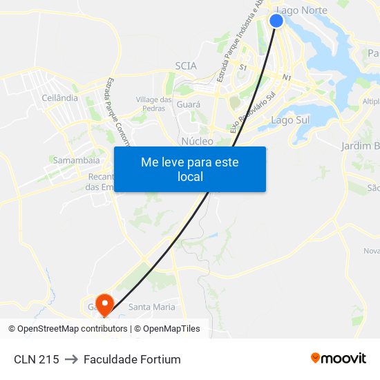 CLN 215 to Faculdade Fortium map