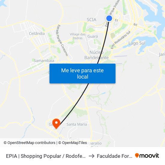Epia Sul | Shopping Popular / Rodoferroviaria to Faculdade Fortium map