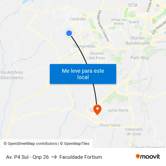 Av. P4 Sul - Qnp 26 to Faculdade Fortium map