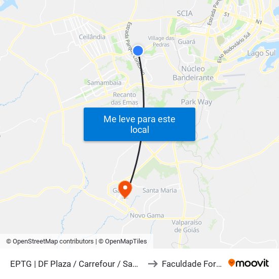 Eptg | Df Plaza / Carrefour / Sam's Club to Faculdade Fortium map