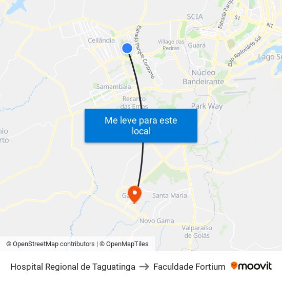 Hospital Regional De Taguatinga to Faculdade Fortium map