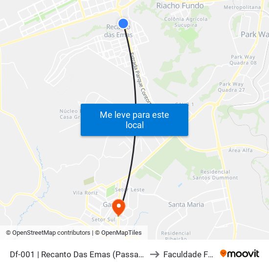Df-001 | Recanto Das Emas (Passarela Da Unire) to Faculdade Fortium map
