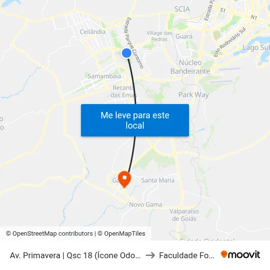 Av. Primavera | Qsc 18 (Ícone Odontologia) to Faculdade Fortium map