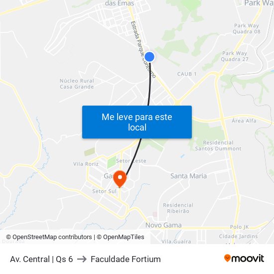 Av. Central | Qs 6 to Faculdade Fortium map