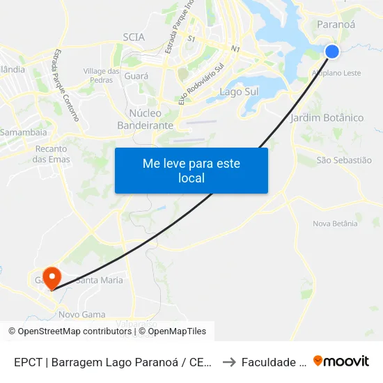 EPCT | Barragem Lago Paranoá / CEB Geração de Energia to Faculdade Fortium map