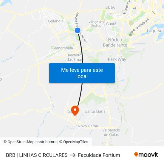 BRB | LINHAS CIRCULARES to Faculdade Fortium map