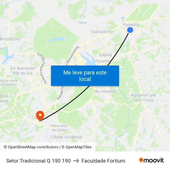 Setor Tradicional Q 190 190 to Faculdade Fortium map
