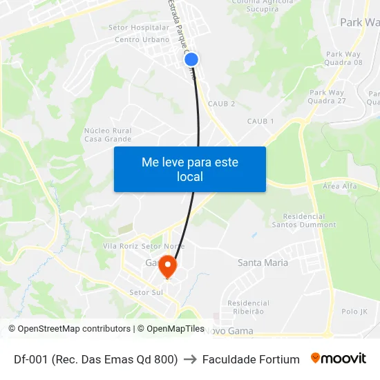 Df-001 (Rec. Das Emas Qd 800) to Faculdade Fortium map
