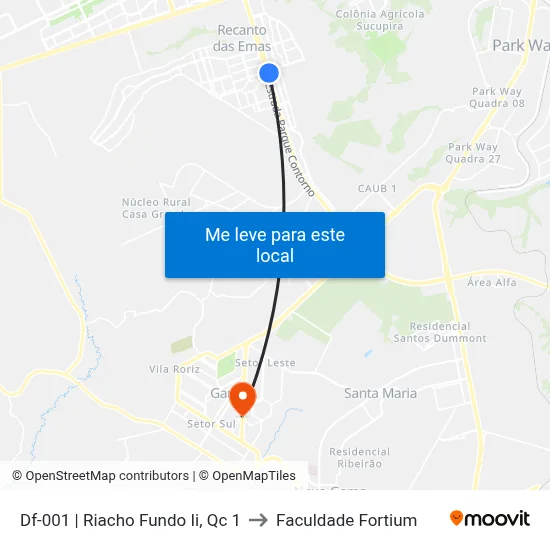 Df-001 | Riacho Fundo Ii, Qc 1 to Faculdade Fortium map