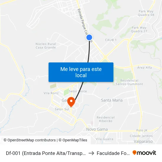 Df-001 (Entrada Ponte Alta/Transportadoras) to Faculdade Fortium map