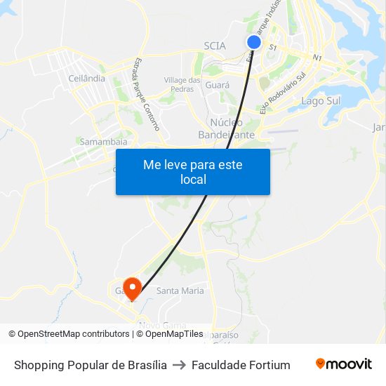 Shopping Popular de Brasília to Faculdade Fortium map