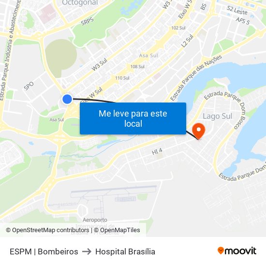 ESPM | Bombeiros to Hospital Brasília map