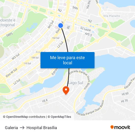 Galeria to Hospital Brasília map