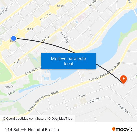 114 Sul to Hospital Brasília map