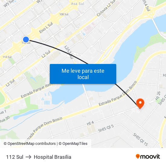 112 Sul to Hospital Brasília map