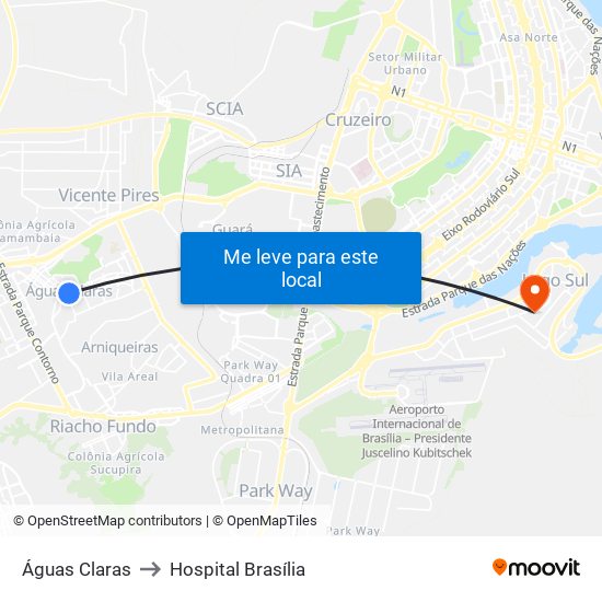 Águas Claras to Hospital Brasília map