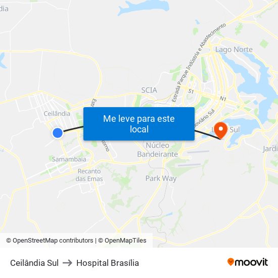 Ceilândia Sul to Hospital Brasília map