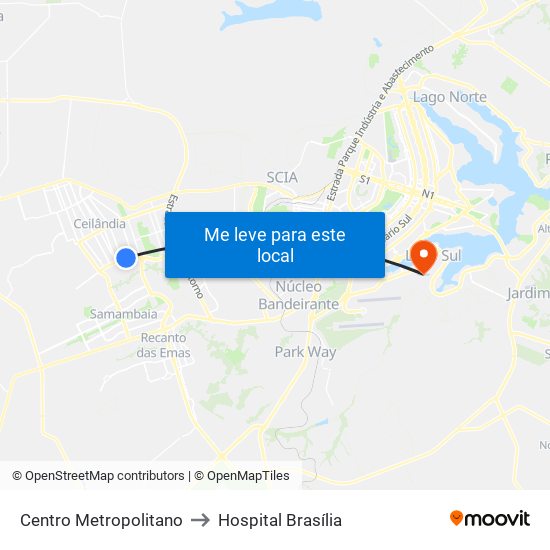 Centro Metropolitano to Hospital Brasília map