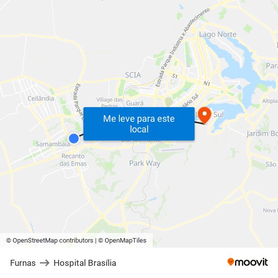 Furnas to Hospital Brasília map