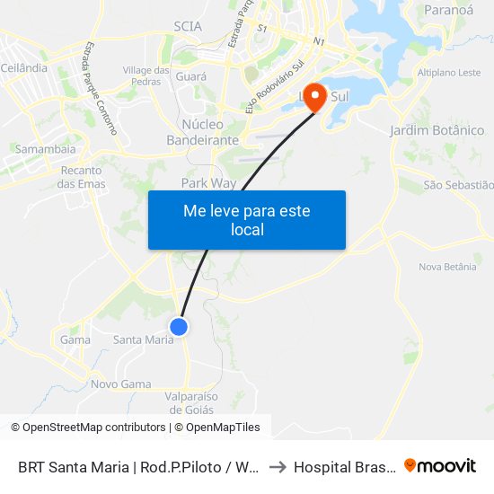 BRT Santa Maria | Rod.P.Piloto / W3 Sul to Hospital Brasília map