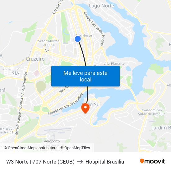 W3 Norte | 707 Norte (Ceub) to Hospital Brasília map