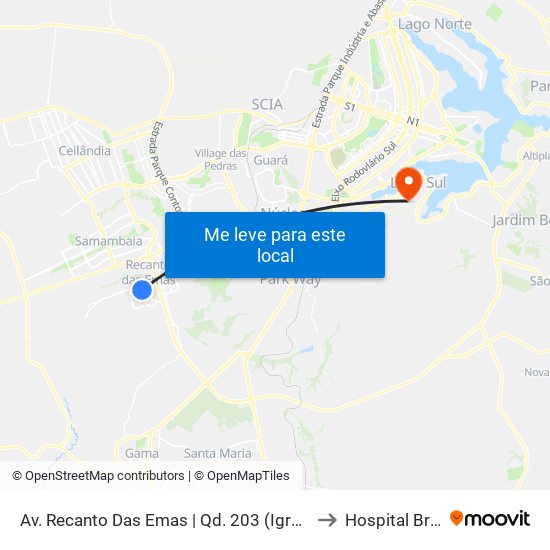 Av. Recanto Das Emas | Qd. 203 (Igreja Universal) to Hospital Brasília map
